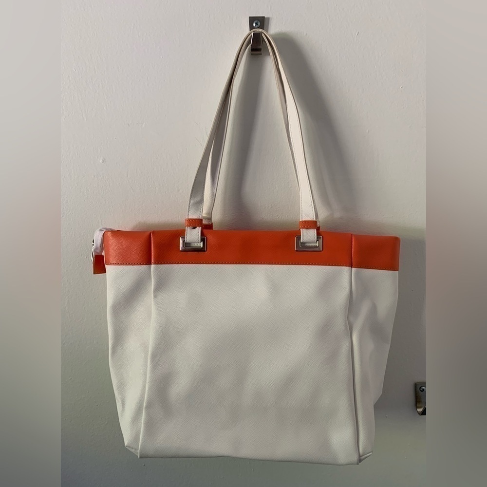Italian White Tote with Orange Trim Faux Leather - Picture 3 of 9